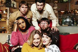 Fresh Meat. Image shows from L to R: Kingsley (Joe Thomas), Vod (Zawe Ashton), Josie (Kimberley Nixon), JP (Jack Whitehall), Howard (Greg McHugh), Oregon (Charlotte Ritchie). Copyright: Objective Productions / Lime Pictures Fresh Meat. Image shows from L to R: Kingsley (Joe Thomas), Vod (Zawe Ashton), Josie (Kimberley Nixon), JP (Jack Whitehall), Howard (Greg McHugh), Oregon (Charlotte Ritchie). Copyright: Objective Productions / Lime Pictures