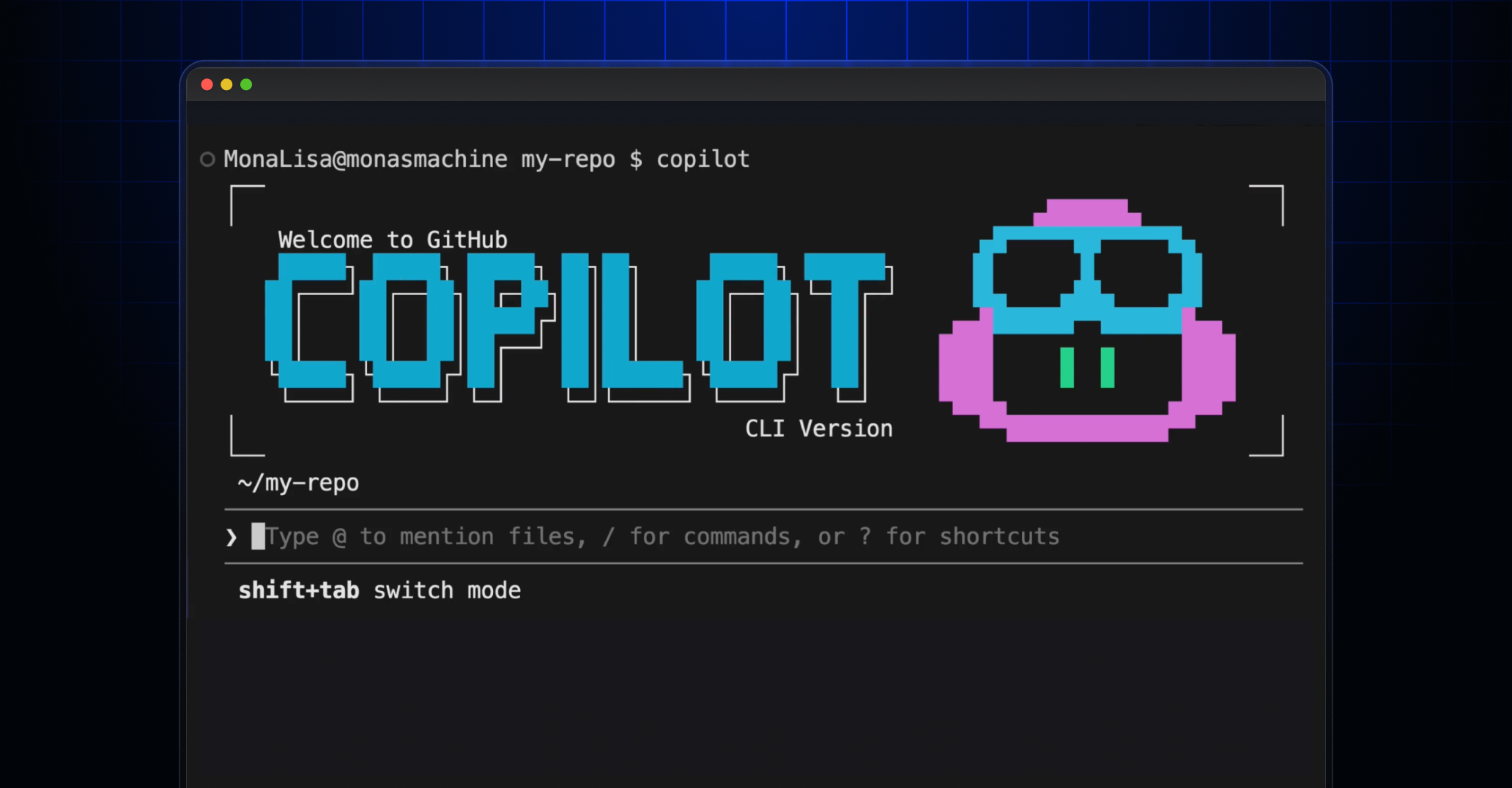 Header image showing the Welcome screen of the GitHub Copilot CLI