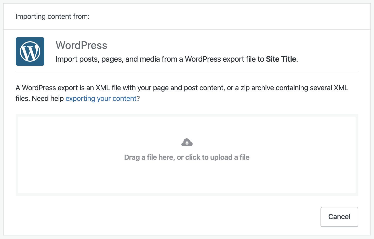 WordPress のインポート画面