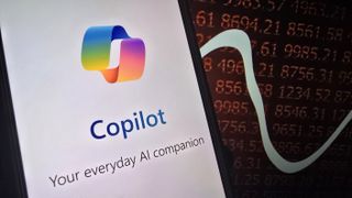 Microsoft Copilot on a red background