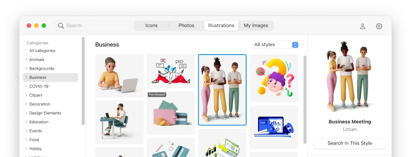 Free desktop app with all our illustrations
