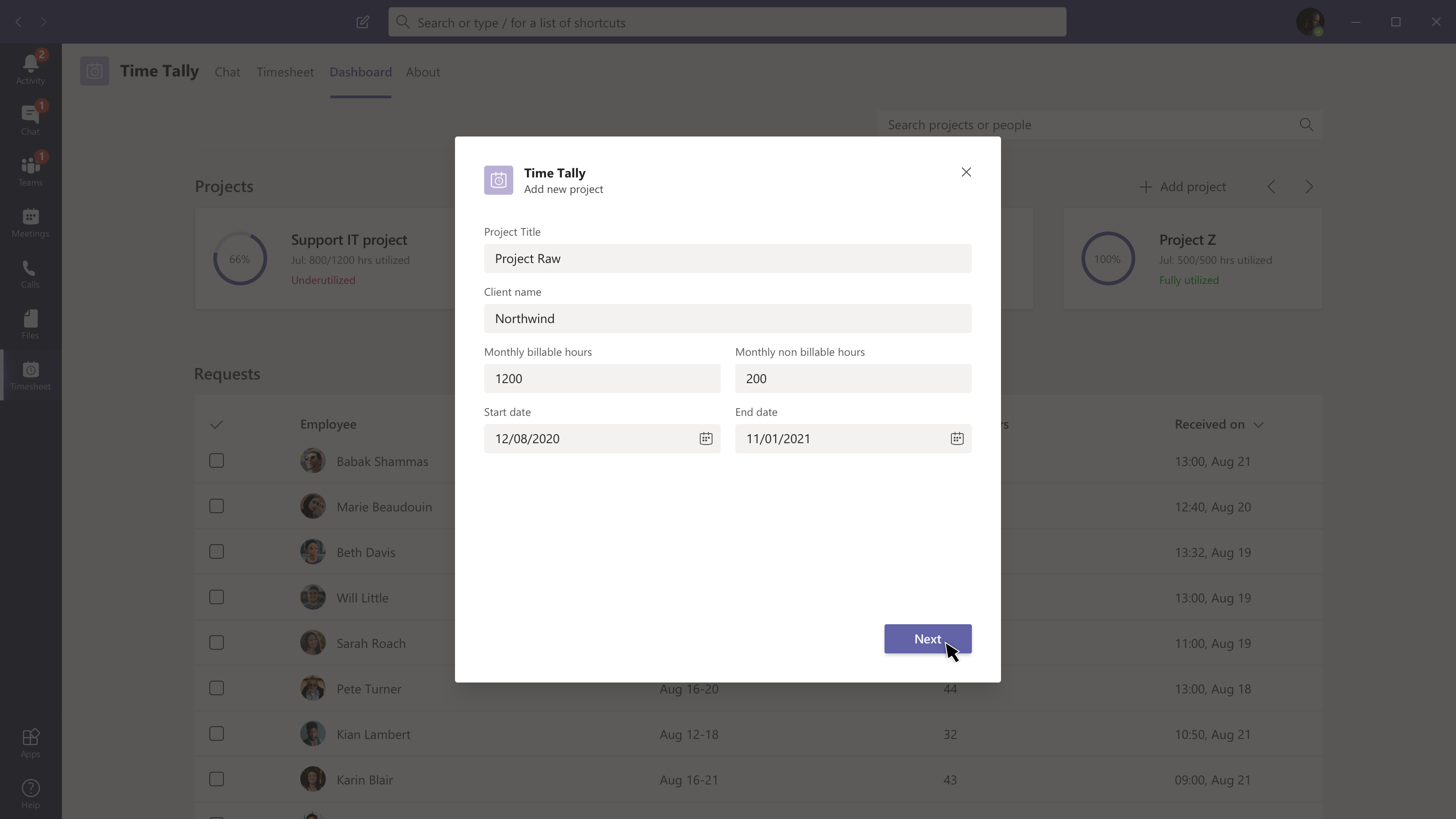 Manager creating project