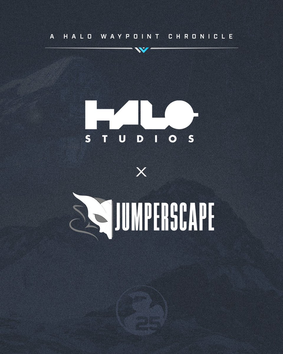 Halo Studios Logo and JumperScape Logo along with the words "A Halo Waypoint Chronicle." The logo for the 25th Anniversary of Halo is in the background.