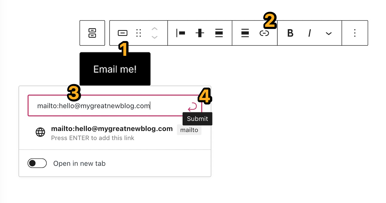 The mailto link is used as a button's link.