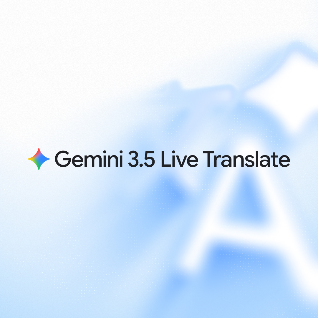 The logo for Gemini 3.5 Live Translate, featuring the multicolored Gemini logo next to black text on a soft, light blue gradient background.