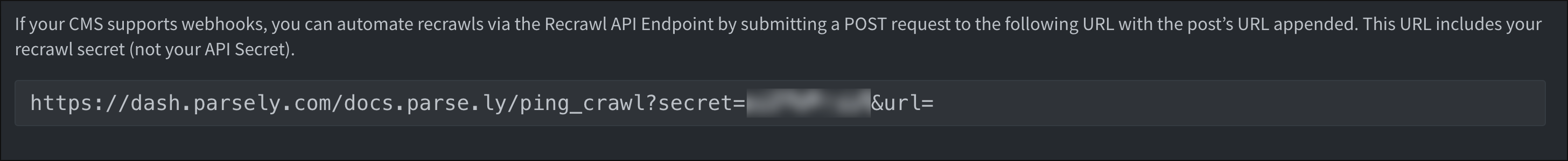The recrawl API endpoint is available on the API Settings page.