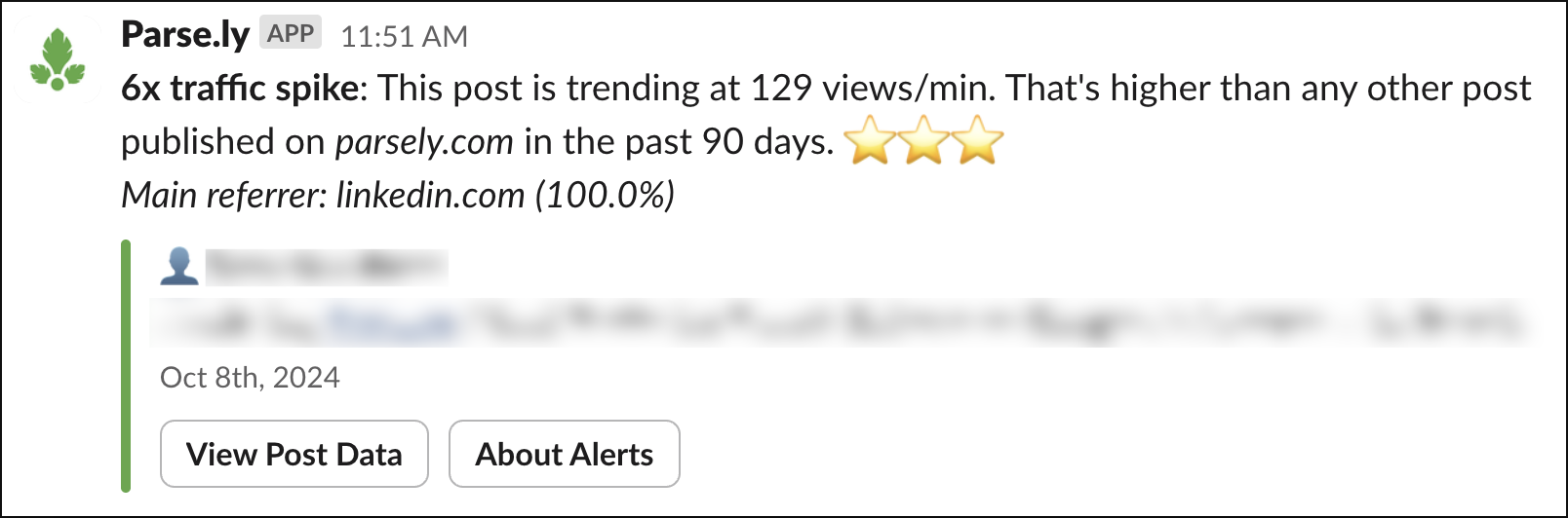 Example of a Slack alert.