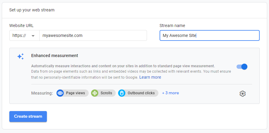 Google Analytics veri akışı kurulum ekranı