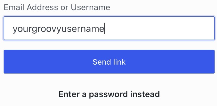 The "Email me a login link" page with a username and a "Send link" button.