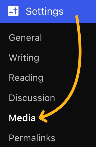 An arrow from the "Settings" menu to the "Media" submenu item.