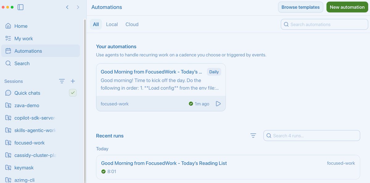 GitHub Copilot App Automations page