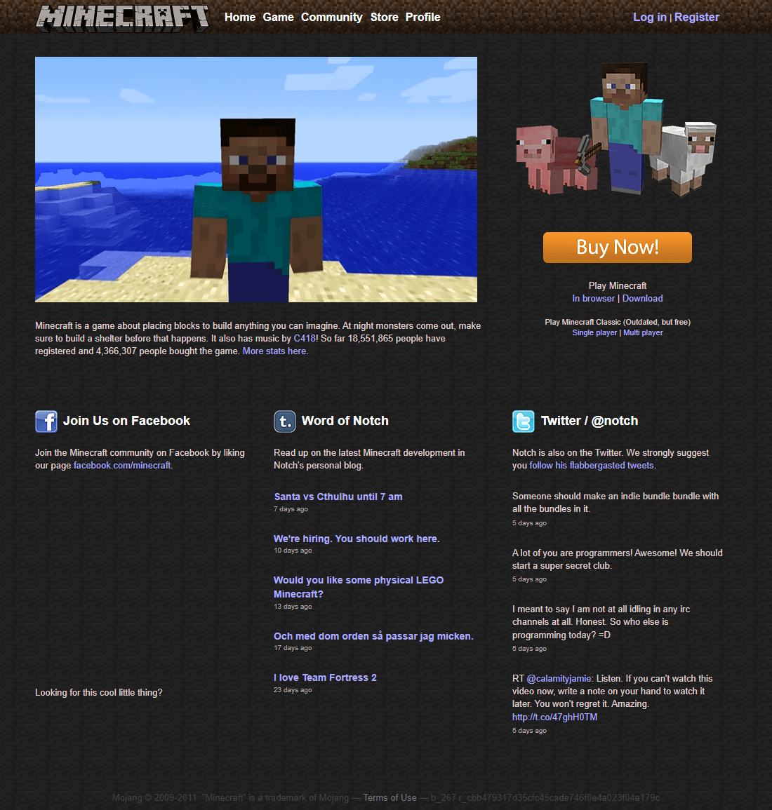 Minecraft website in 2011
