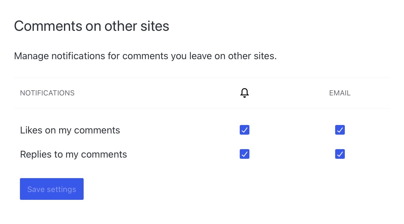 Various checkboxes for comment notification settings.
