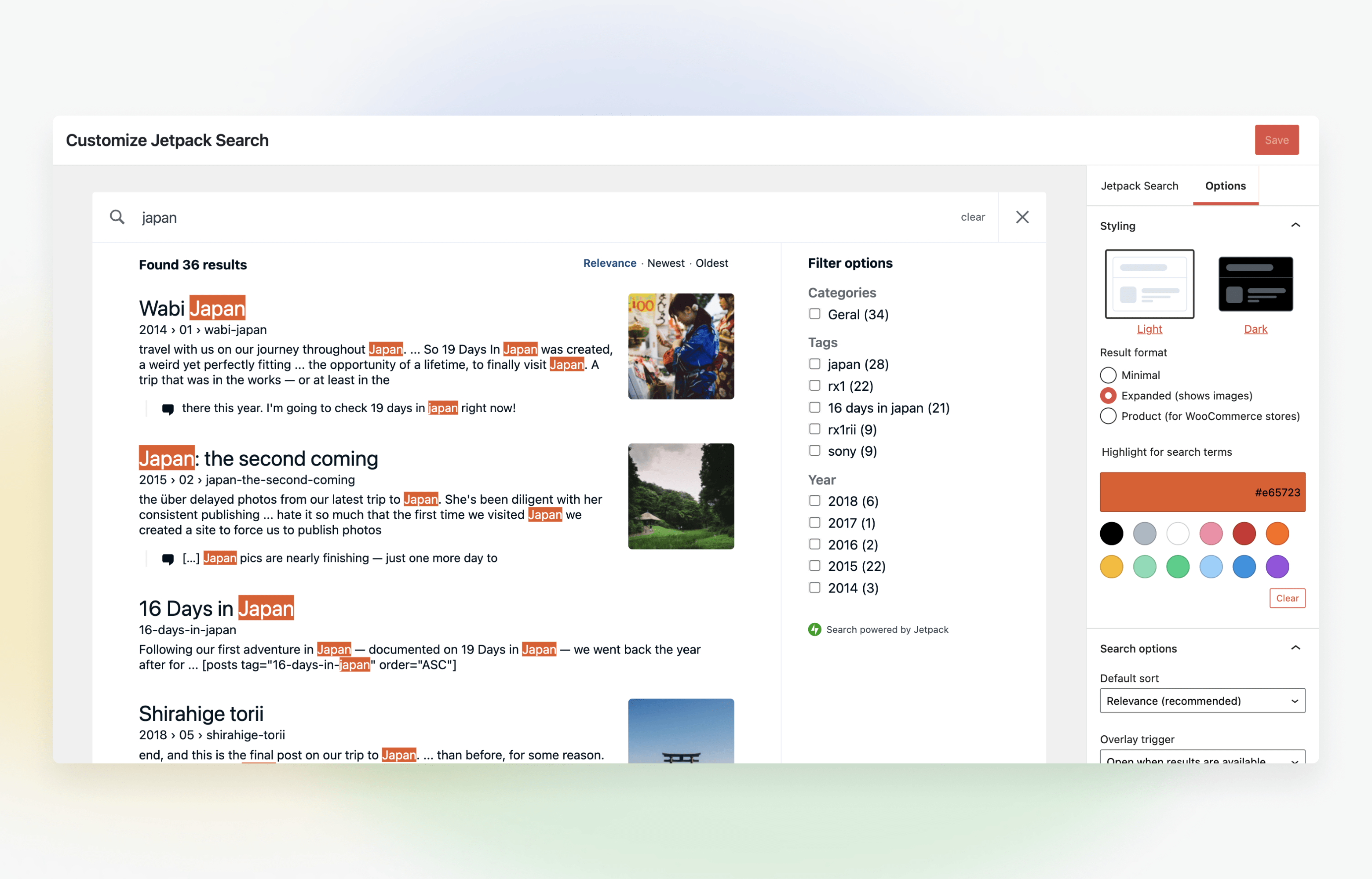 Lots of customization options to make Search match your site design.
