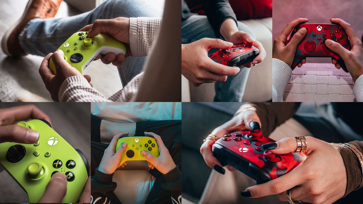 A collage of 6 people using the two controllers