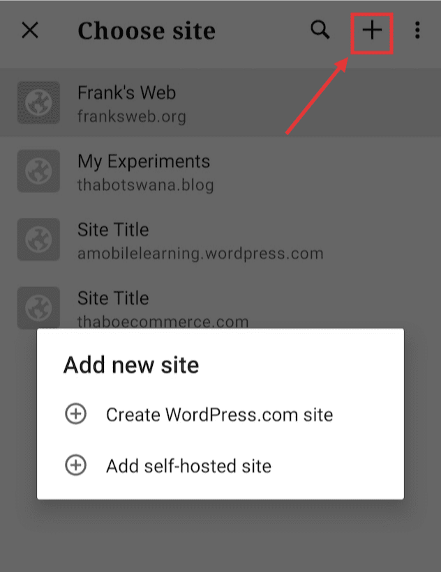 WordPress mobil uygulamasında yeni site ekleyin