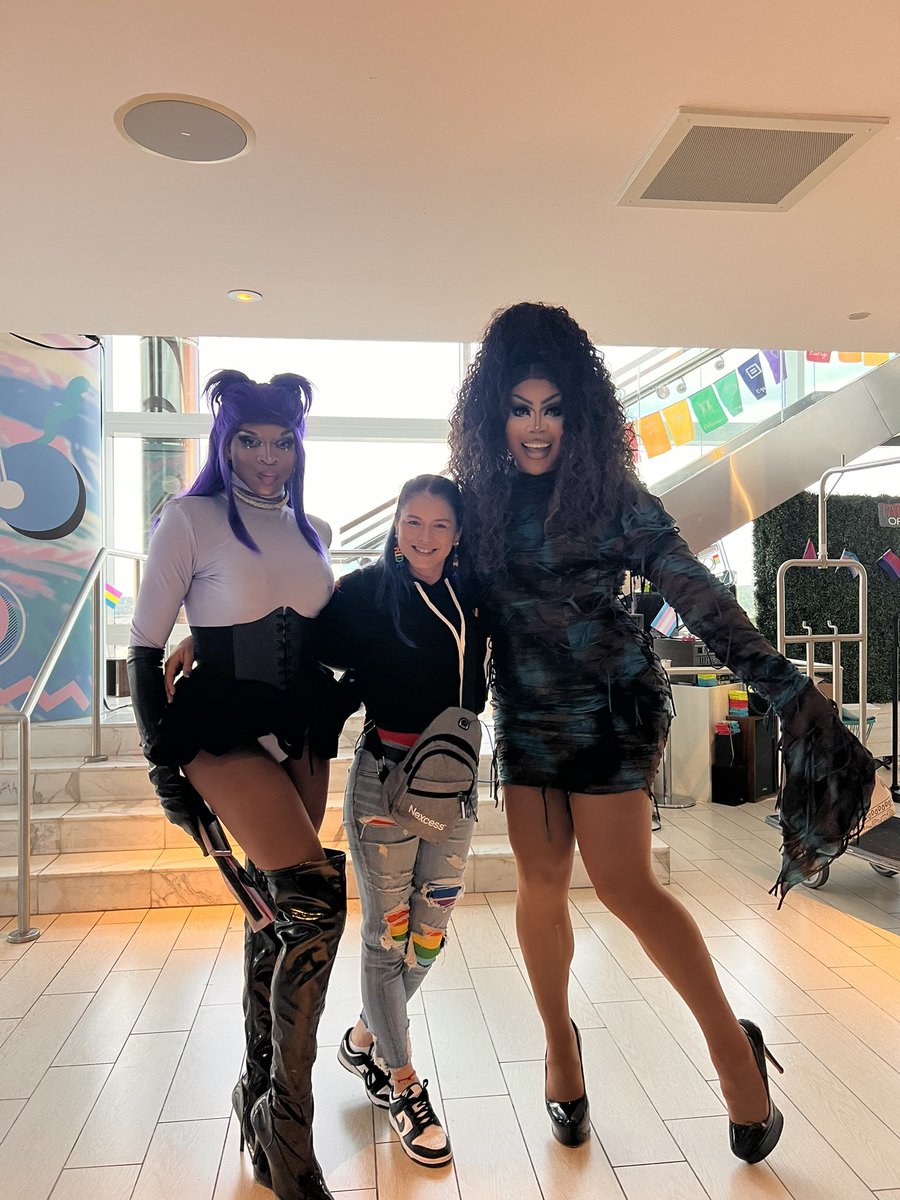 Christine clauder with two drag queen performers