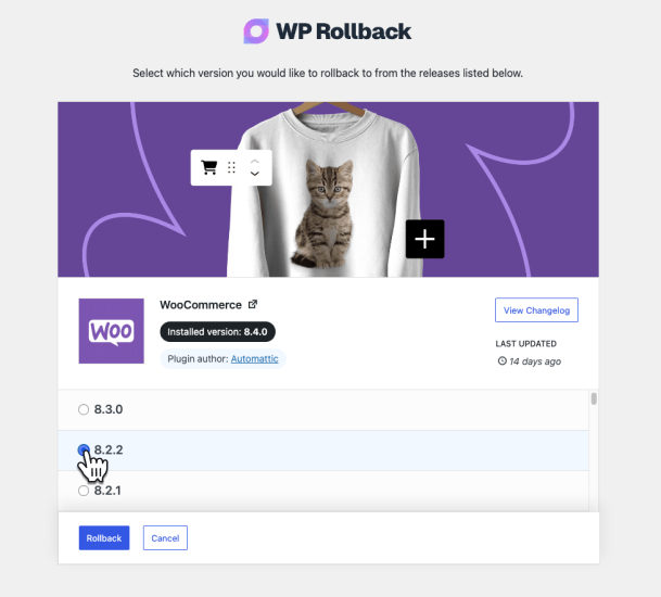 Select the version you would like to switch to on the version selection page.