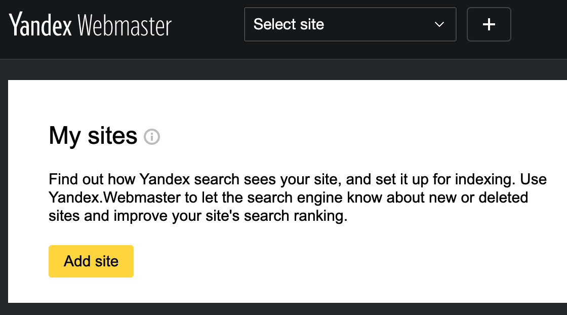 Yandex Webmaster - Añadir sitio