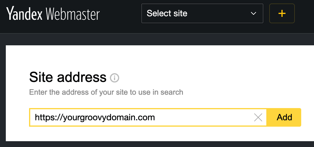 Yandex Webmaster - Dirección del sitio