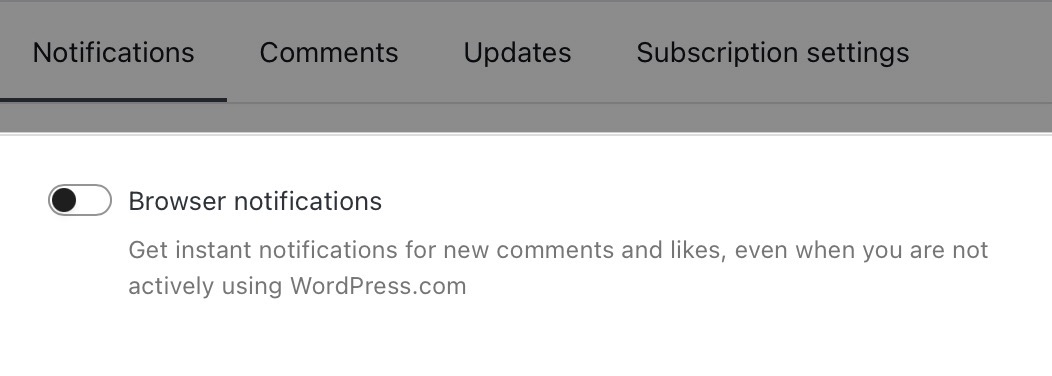 The "browser notifications" section of Notification settings highlighted.