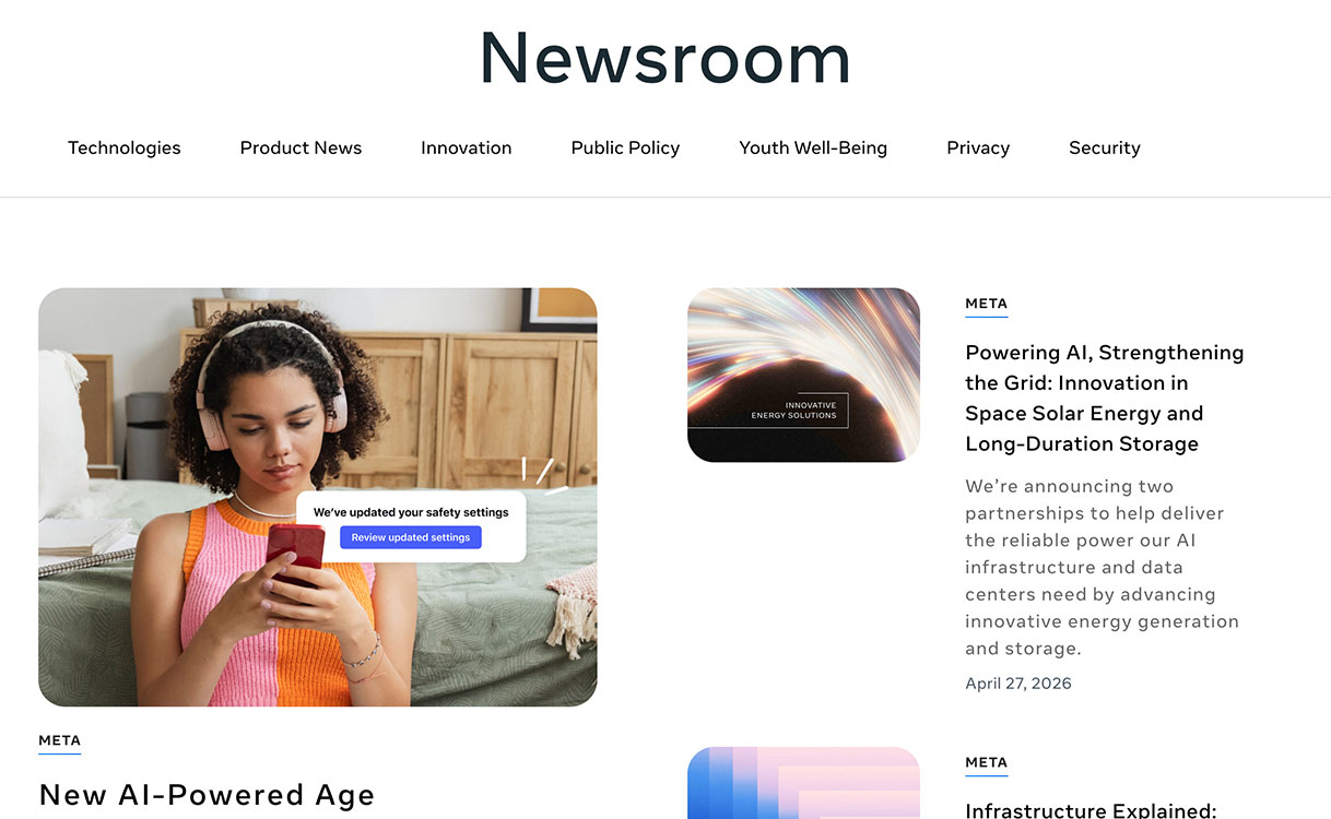 Meta Newsroom, built on WordPress.com