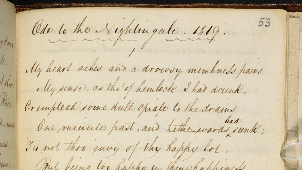 Manuscript of 'Ode to the Nightingale, 1819' probably in the hand of Keats' brother, George.