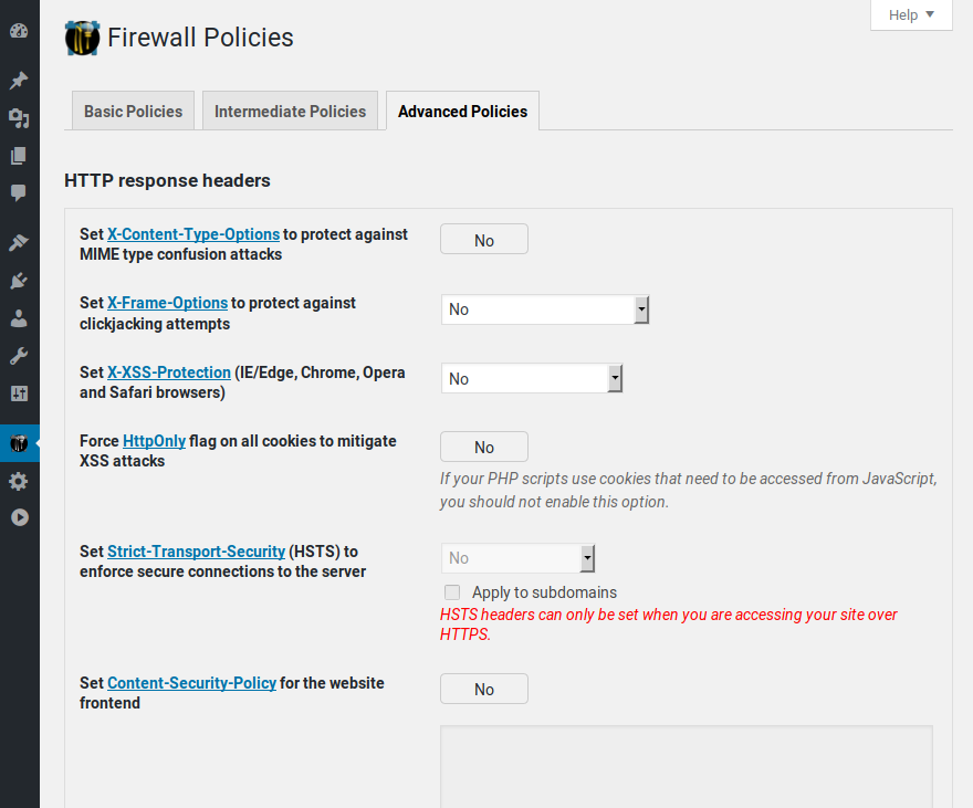Policies pages 3/3: NinjaFirewall has a large list of powerful and unique policies that you can tweak accordingly to your needs.