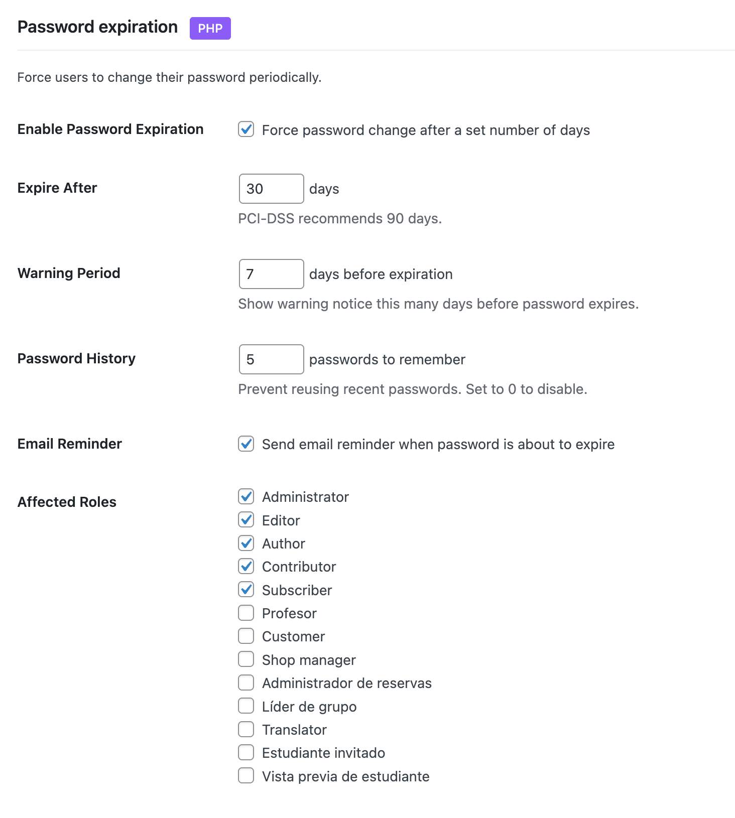 Password Expiration - Force periodic password changes with history