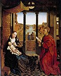 Rogier van der Weyden, as Saint Luke, makes a drawing for his painting of the Virgin. Boston, c. 1440.