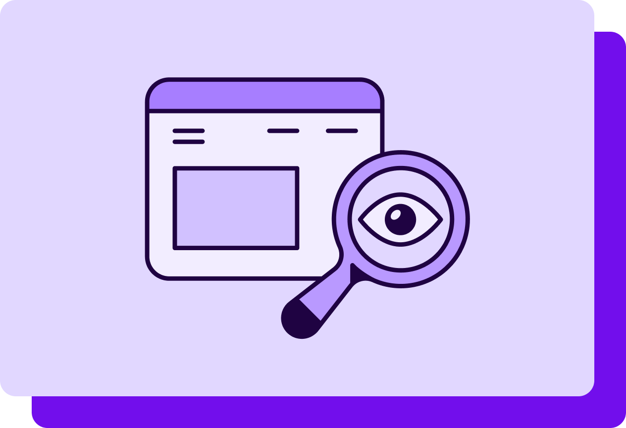 And icon of a webpage and a magnifying glass with an eye in it