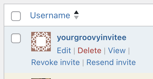 the links to revoke or resend an invitation.