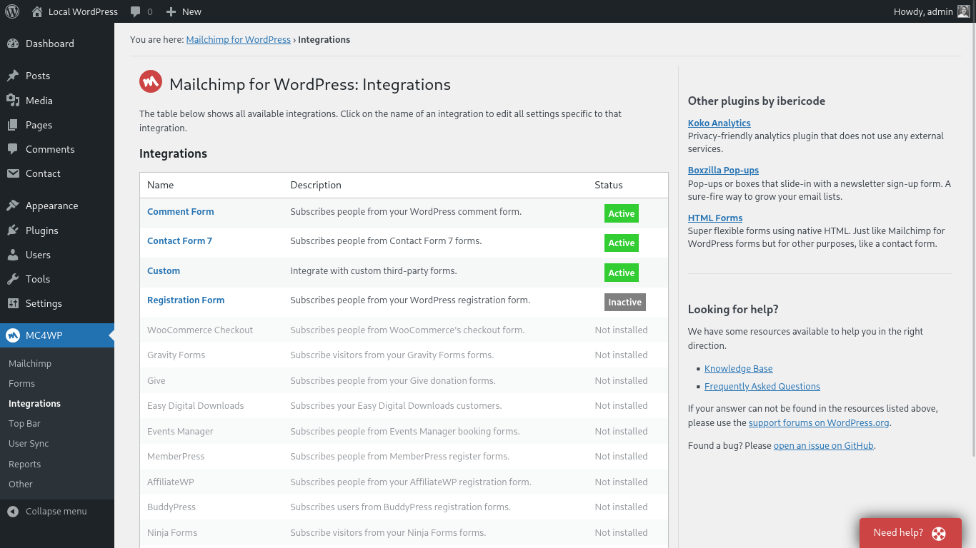 Overview of sign-up integrations.