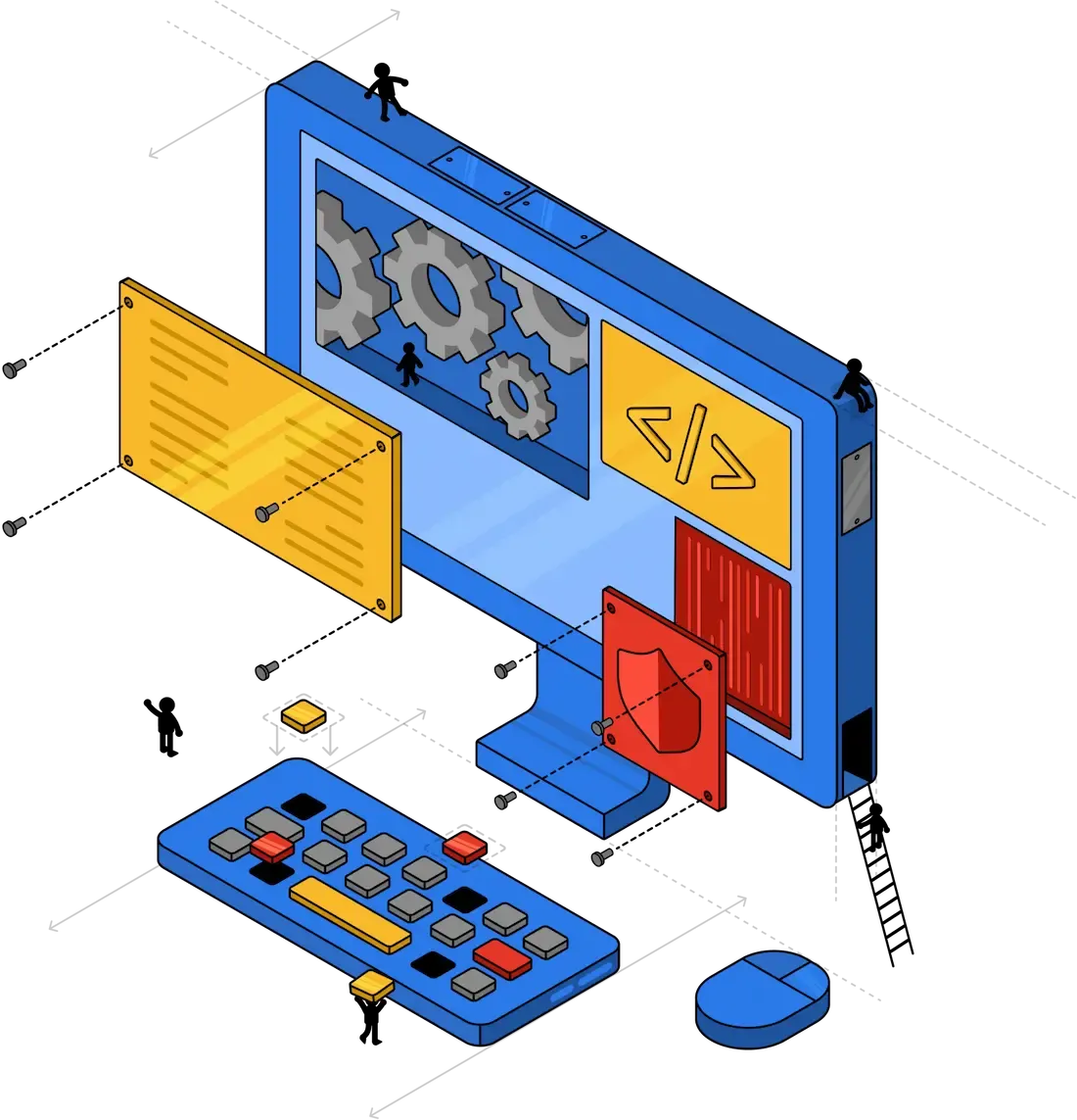 Exploded computer view illustration